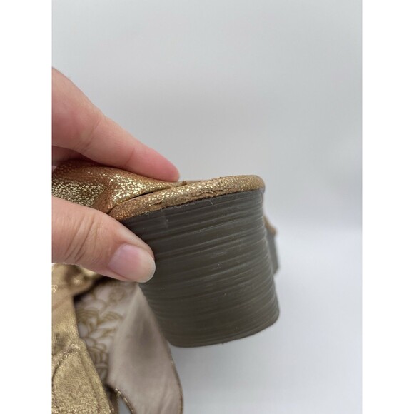 Fly London Yakin Wedge Sandals Gold Glitter Leather Peep Toe Shoes Size: 41 / 10 - Picture 4 of 9